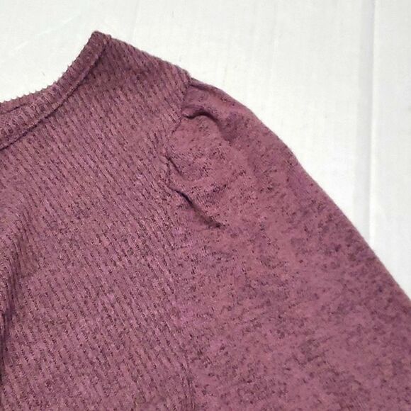 CATO Maroon Pleated Long Sleeve Buttomed Cuffs Ribbed Knit Relaxed Tunic Top - Picture 7 of 13